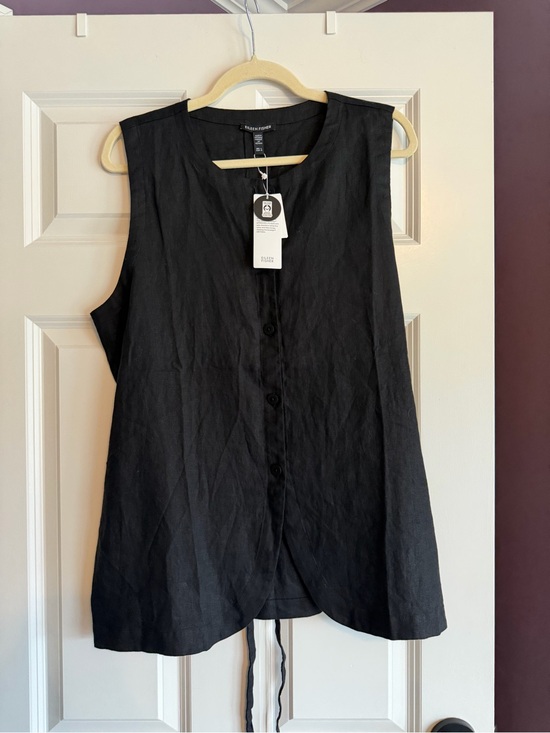Eileen Fisher Tops - Eileen Fisher Black Organic Linen Long Vest